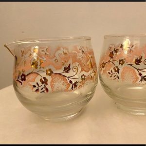 Retro Cream and Sugar set Libbey Glass Pink and Gold